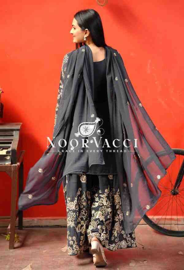 New Designer Fox Georgette Sharara Suit with Coding Sequence Embroidery - Image 6