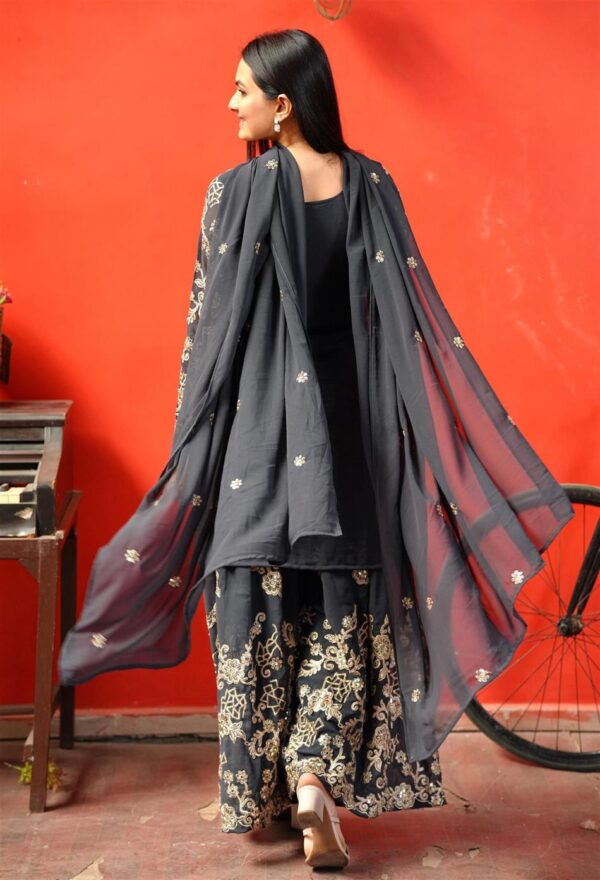 Buy Designer Fox Georgette Sharara Suit with Coding Sequence Embroidery - Image 6