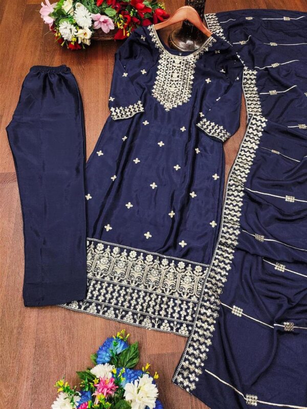 Shop Elegant Chinon Designer Suit with Heavy Coding Sequence Embroidery - Image 7