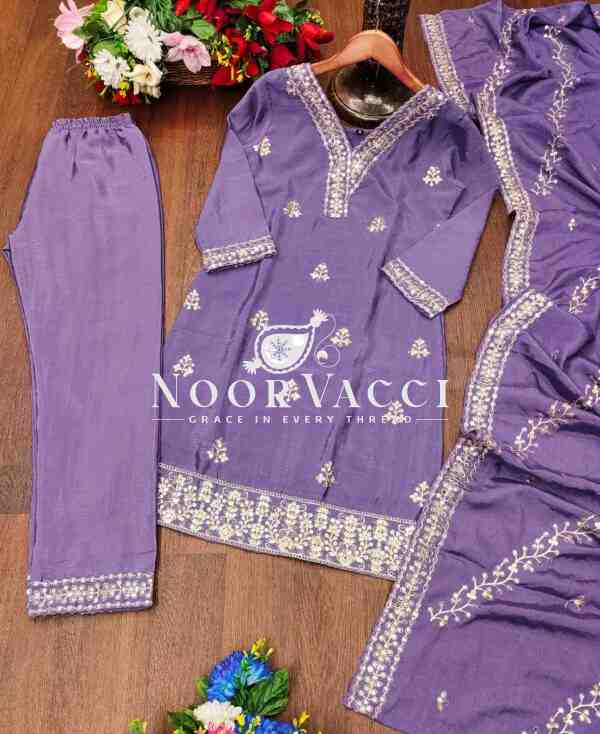 Stylish Chinon Designer Suit with Heavy Sequence Embroidery Work - Image 7