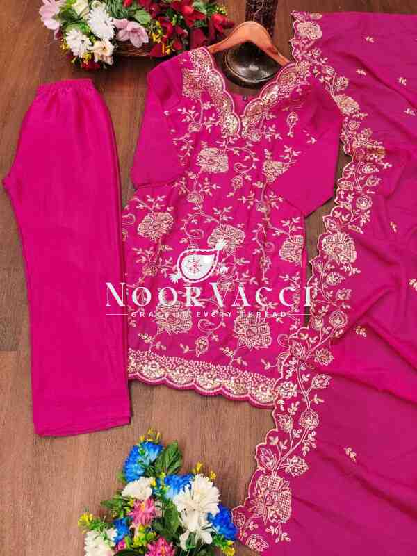Elegant Chinon Embroidered Suit with Sequence Work and Matching Dupatta - Image 7