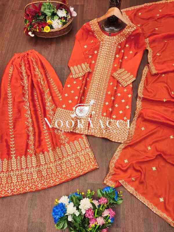 Chinon Embroidered Sharara Suit with Dual-Side Work & Heavy Dupatta – Designer Festive Wear - Image 8