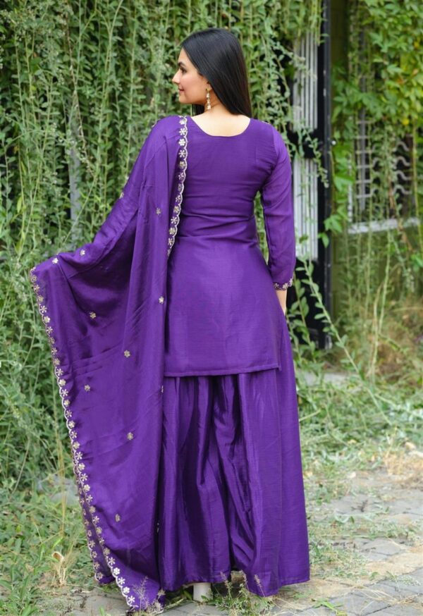 Buy Elegant Chinon Sharara Suit with Sequence Embroidery – Designer Ethnic Ensemble - Image 8