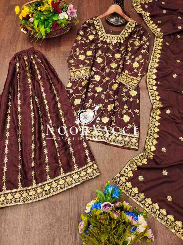 Elegant Chinon Sharara Suit with Real Kodi Lace and Sequence Embroidery - Image 8