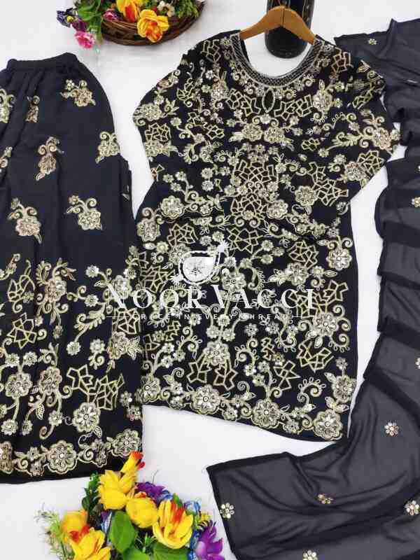 New Designer Fox Georgette Sharara Suit with Coding Sequence Embroidery - Image 7