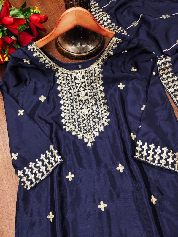 Shop Elegant Chinon Designer Suit with Heavy Coding Sequence Embroidery - Image 8
