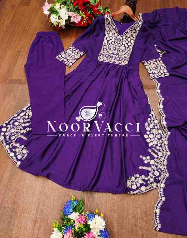 Elegant Chinon Embroidered Gown with Sequence Work and Dupatta - Image 8