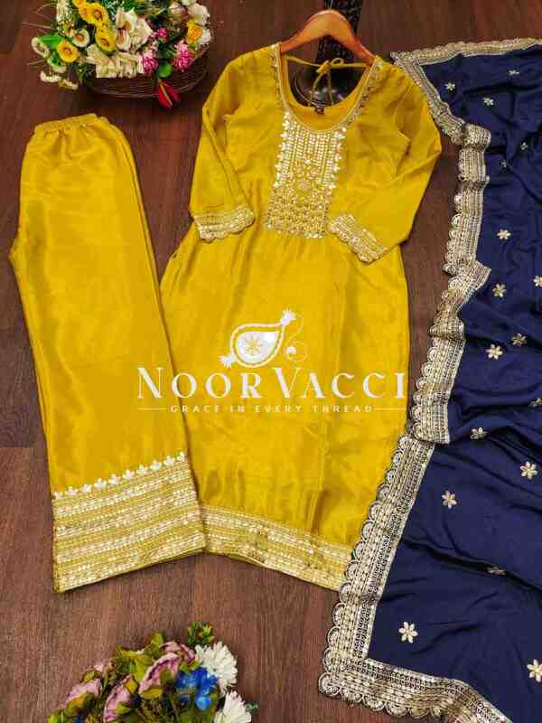 Designer Embroidered Chinon Suit with Heavy 5MM Sequence Work – Elegant Partywear Set - Image 8