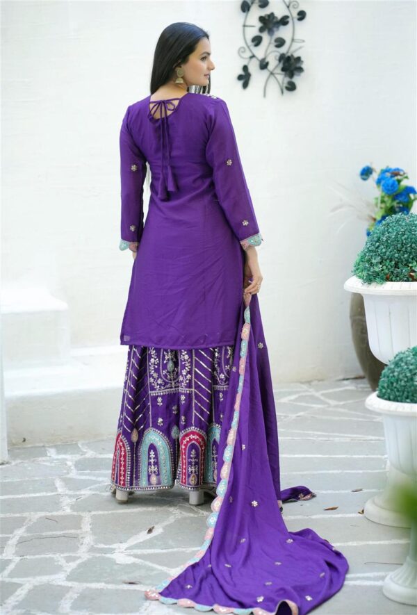 Shop Elegant Chinon Suit with Coding Sequence Embroidery & Sharara Flair - Image 7