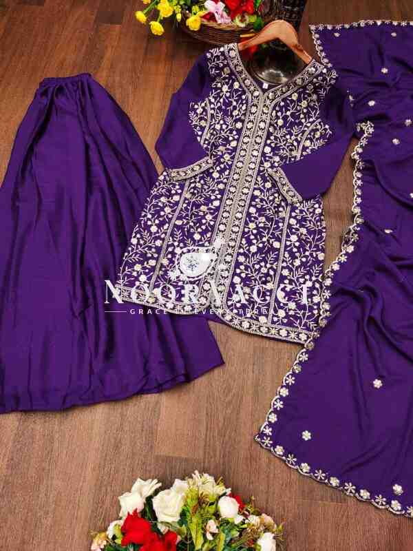 Elegant Chinon Sharara Suit with Sequence Embroidery – Designer Ethnic Ensemble - Image 9