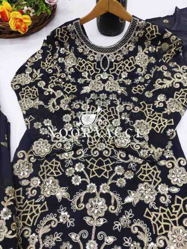 New Designer Fox Georgette Sharara Suit with Coding Sequence Embroidery - Image 8