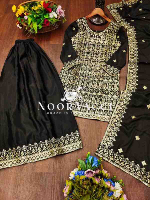 Elegant Chinon Sharara Suit with Intricate Sequence Embroidery – Designer Ethnic Set - Image 9