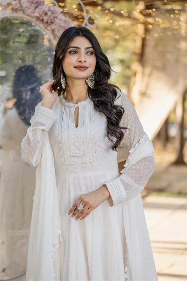 Shop Designer Faux Georgette 1000 Buti Anarkali Gown with Dupatta & Bottom – Real Modeling Collection - Image 3