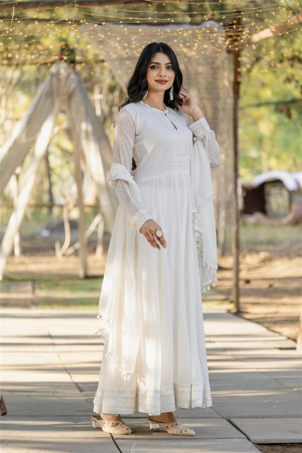 Shop Designer Faux Georgette 1000 Buti Anarkali Gown with Dupatta & Bottom – Real Modeling Collection - Image 2