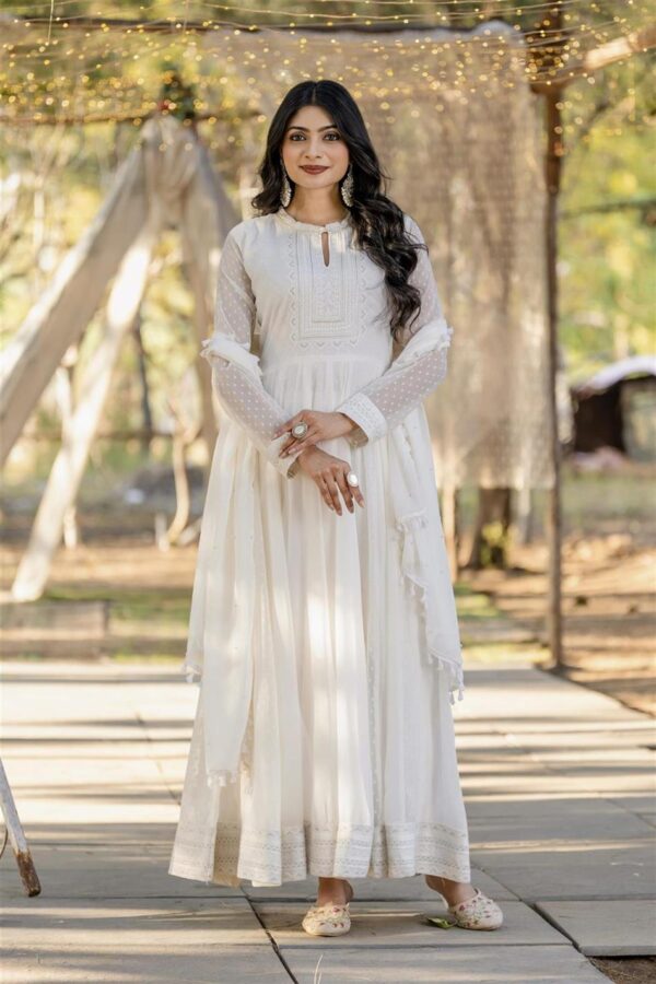 Shop Designer Faux Georgette 1000 Buti Anarkali Gown with Dupatta & Bottom – Real Modeling Collection - Image 4
