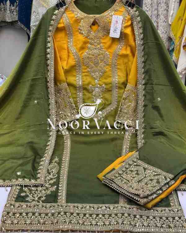 Dual Tone Chinon Silk Embroidered Plazzo Set with Fancy Latkan Dupatta - Image 2