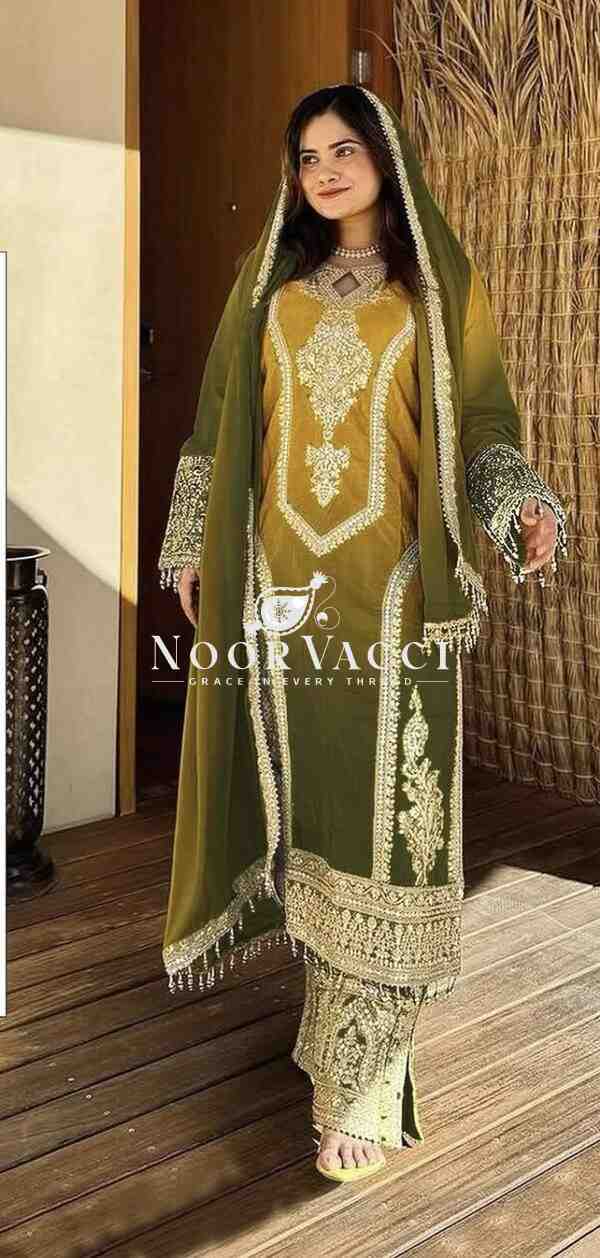 Dual Tone Chinon Silk Embroidered Plazzo Set with Fancy Latkan Dupatta