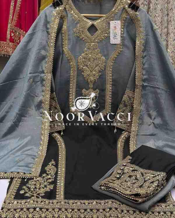 Dual Tone Chinon Silk Embroidered Plazzo Set with Fancy Latkan Dupatta - Image 2