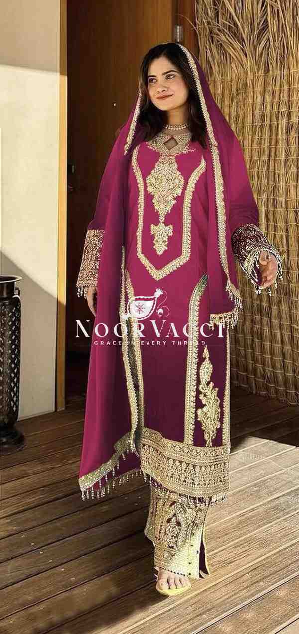 Dual Tone Chinon Silk Embroidered Plazzo Set with Fancy Latkan Dupatta
