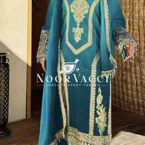 Dual Tone Chinon Silk Embroidered Plazzo Set with Fancy Latkan Dupatta