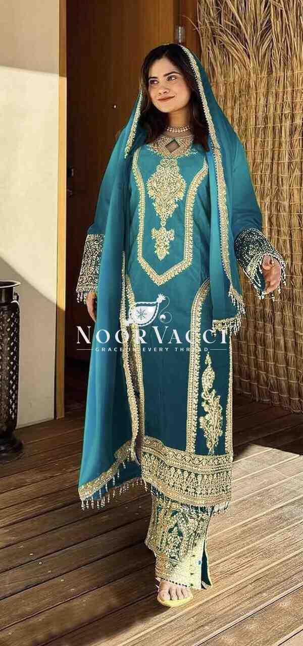 Dual Tone Chinon Silk Embroidered Plazzo Set with Fancy Latkan Dupatta