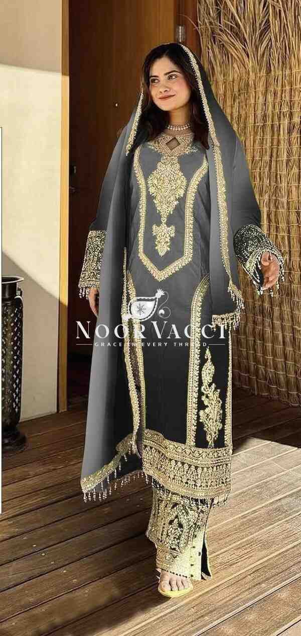 Dual Tone Chinon Silk Embroidered Plazzo Set with Fancy Latkan Dupatta