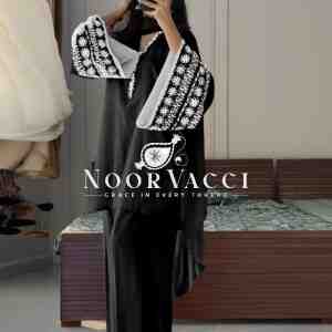 Natural Satin Embroidered Top with Farshi Plazzo and Dupatta Set