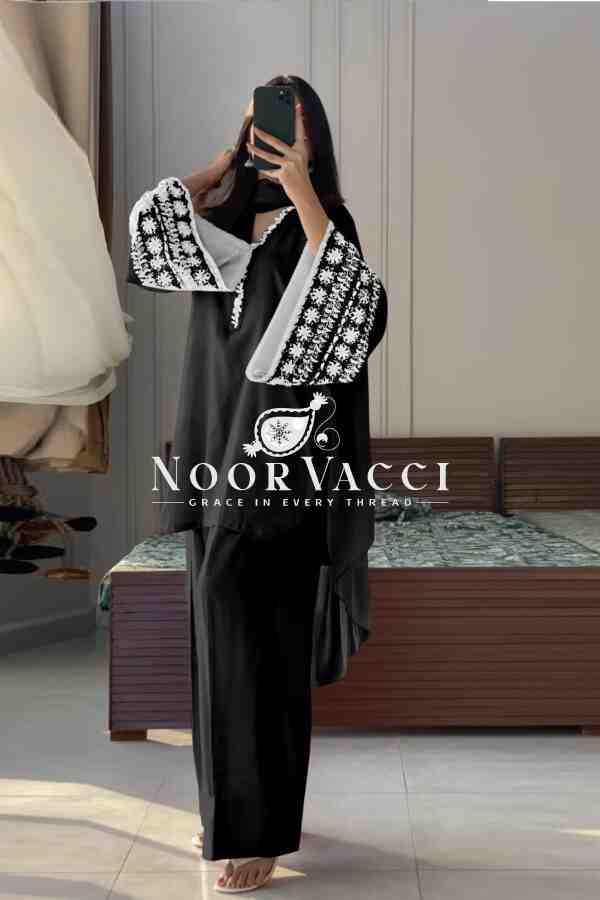 Natural Satin Embroidered Top with Farshi Plazzo and Dupatta Set