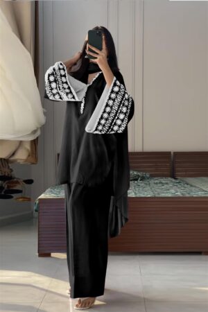 Shop Natural Satin Embroidered Top with Farshi Plazzo and Dupatta Set