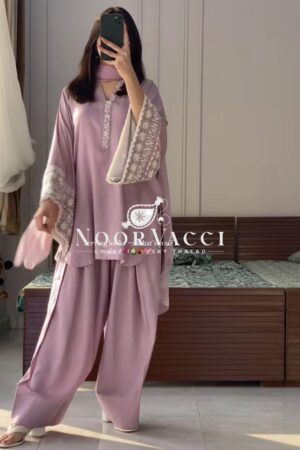 Buy Natural Satin Embroidered Top with Farshi Plazzo and Dupatta Set
