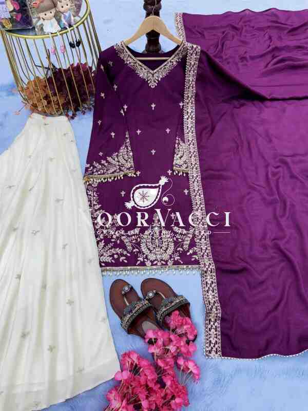 Premium Chinon Silk Embroidered Designer Top Plazzo & Dupatta Set - Image 2