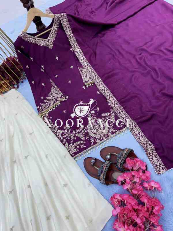 Premium Chinon Silk Embroidered Designer Top Plazzo & Dupatta Set - Image 4