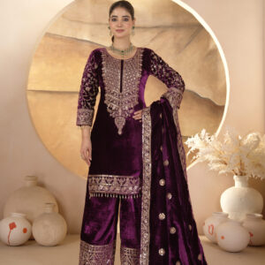 Heavy Viscose Velvet Embroidered Suit Set with Dupatta – Fully Stitched