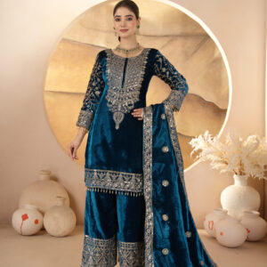 Heavy Viscose Velvet Embroidered Suit Set with Dupatta – Fully Stitched