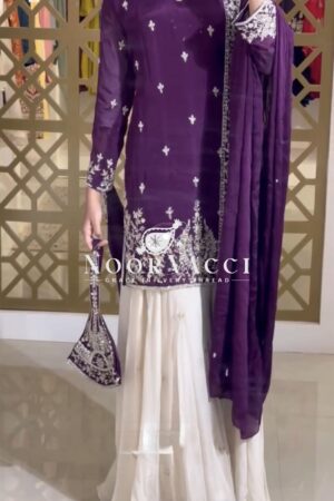 Buy Premium Chinon Silk Embroidered Designer Top Plazzo & Dupatta Set
