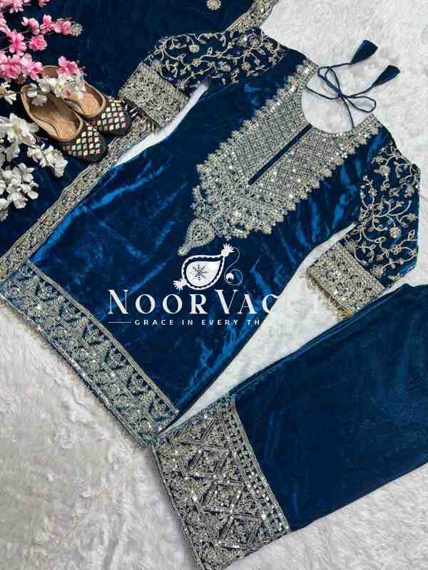 Heavy Viscose Velvet Embroidered Suit Set with Dupatta – Fully Stitched - Image 9