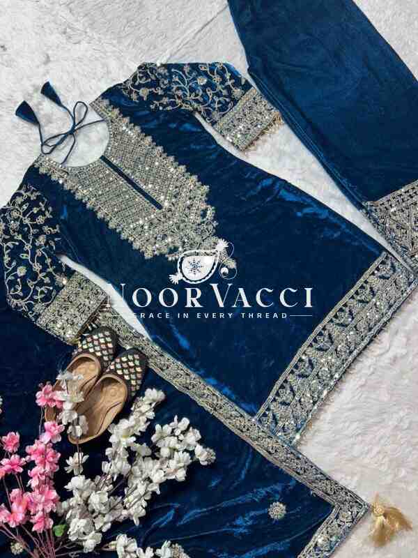 Heavy Viscose Velvet Embroidered Suit Set with Dupatta – Fully Stitched - Image 8