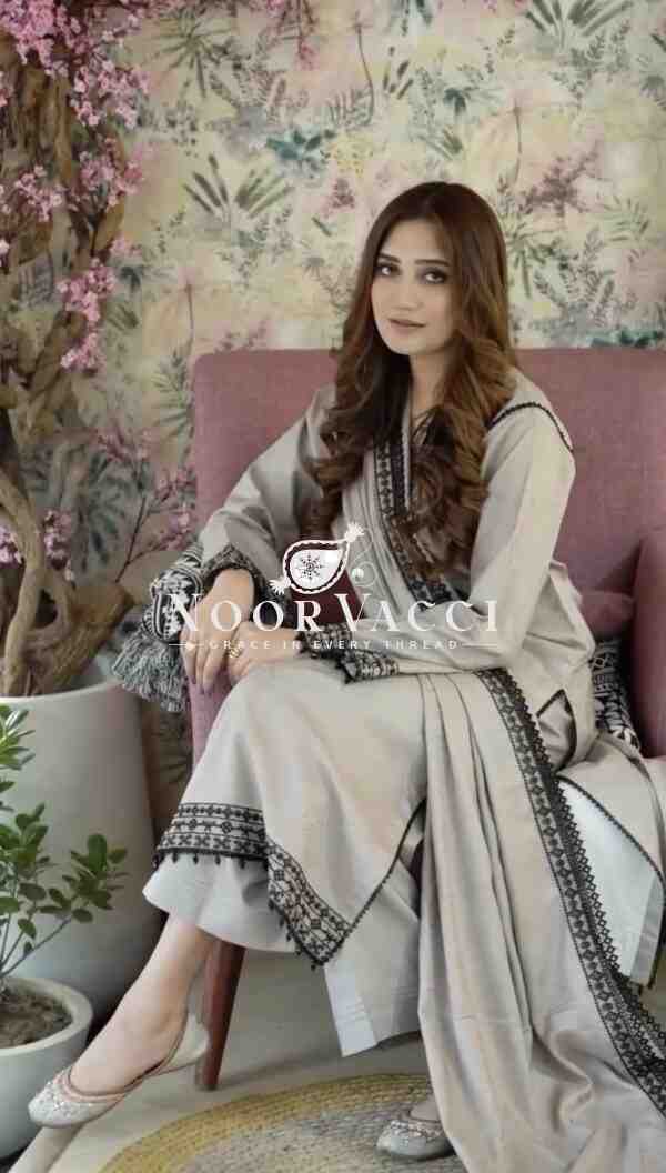Faux Georgette Embroidered Top and Bottom Set with Designer Dupatta
