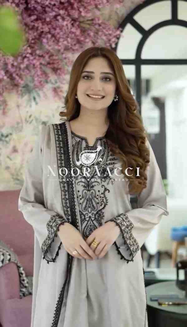 Faux Georgette Embroidered Top and Bottom Set with Designer Dupatta - Image 2
