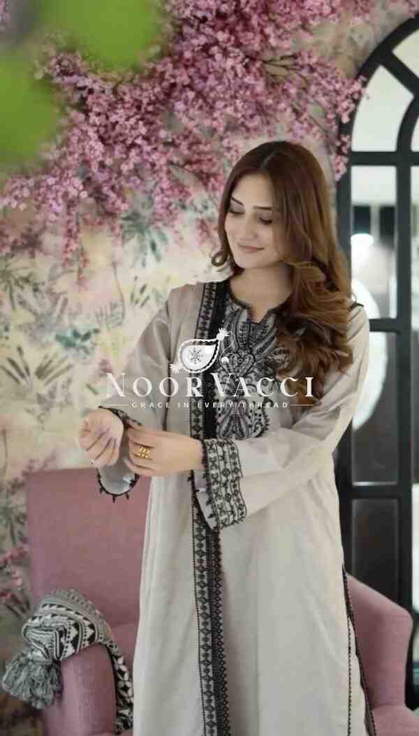 Faux Georgette Embroidered Top and Bottom Set with Designer Dupatta - Image 3