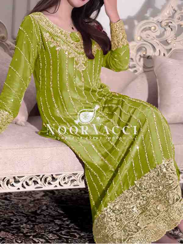 Heavy Chinon Silk Embroidered Top Plazzo & Dupatta Set