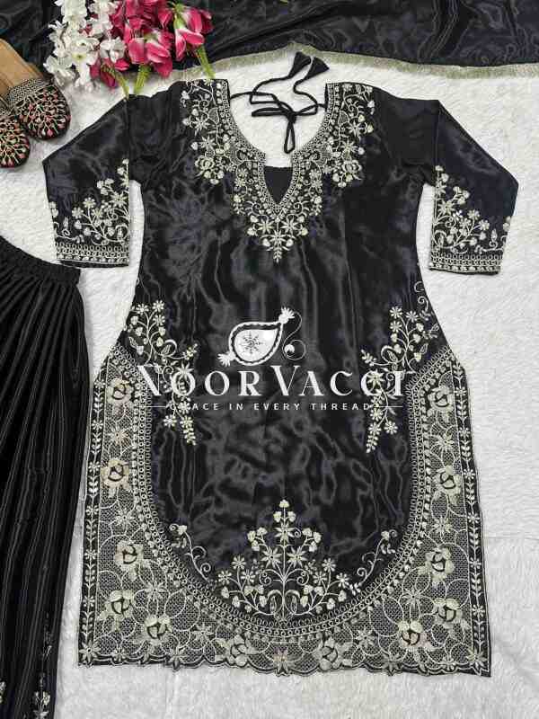 Chinon Silk Sharara Plazzo Set with Dupatta – Party Wear Embroidered Ensemble - Image 7