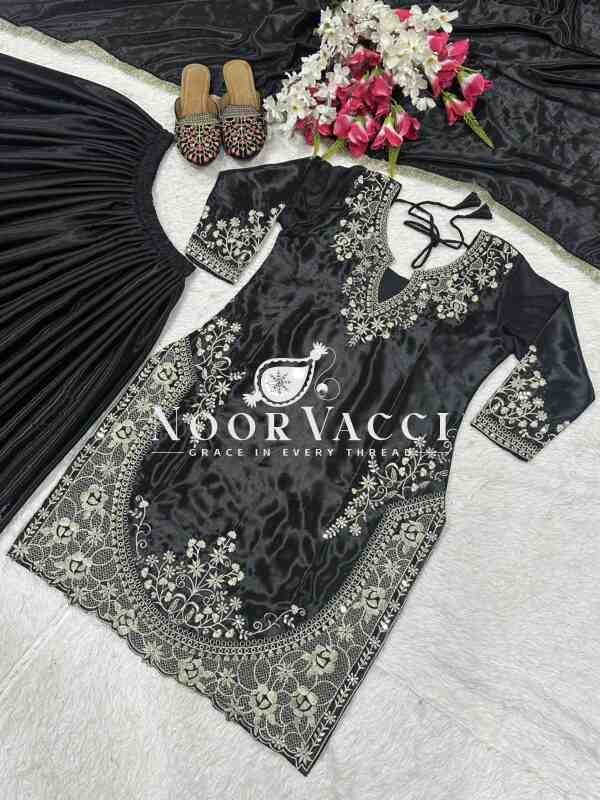 Chinon Silk Sharara Plazzo Set with Dupatta – Party Wear Embroidered Ensemble - Image 8