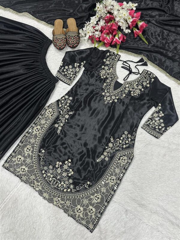 Shop Chinon Silk Sharara Plazzo Set with Dupatta – Party Wear Embroidered Ensemble - Image 8