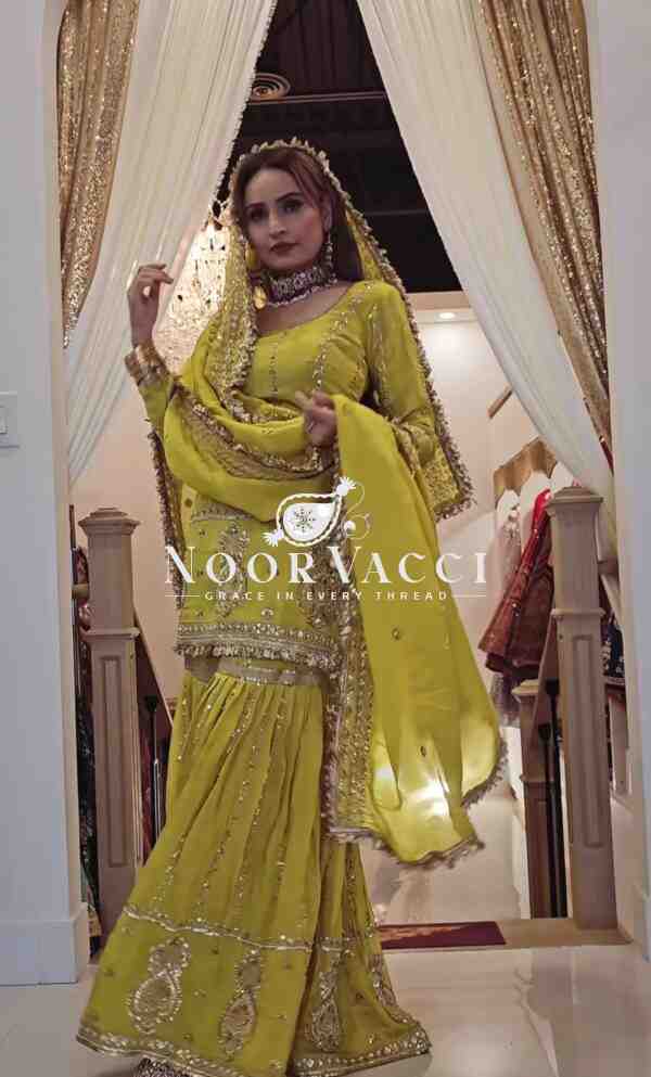 Chinon Silk Embroidered Sharara Plazzo Set with Dupatta – Elegant Festive Ensemble