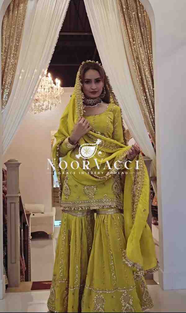 Chinon Silk Embroidered Sharara Plazzo Set with Dupatta – Elegant Festive Ensemble - Image 2