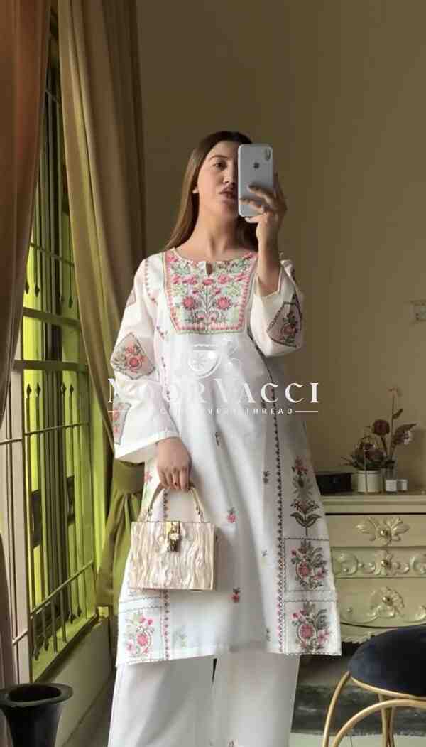 Heavy Riyon Silk Embroidered Top and Plazzo Set - Image 2