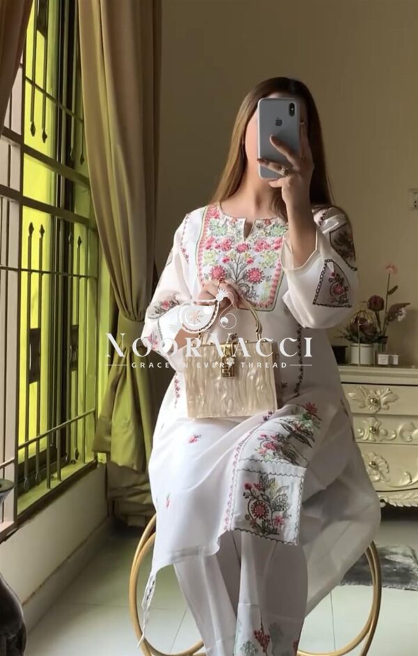 Buy Heavy Riyon Silk Embroidered Top and Plazzo Set - Image 3