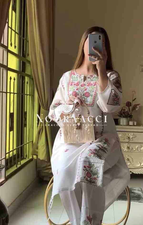 Heavy Riyon Silk Embroidered Top and Plazzo Set - Image 3