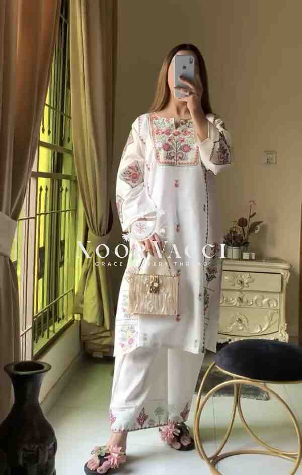 Heavy Riyon Silk Embroidered Top and Plazzo Set - Image 4